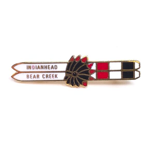 Vintage Indianhead Bear Creek Enamel Ski Pinback Pin - Picture 1 of 3